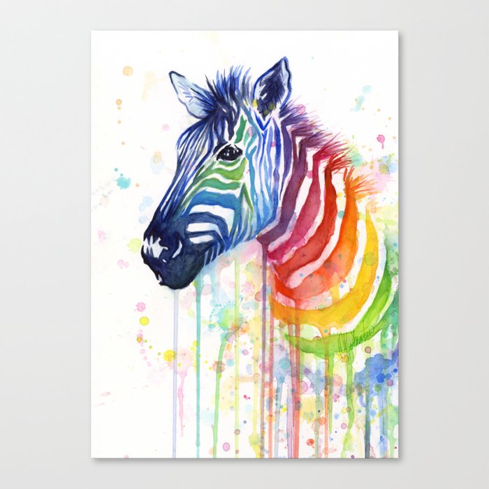 Zebra Watercolor Rainbow Animal Painting Ode to Fruit Stripes Canvas Print
