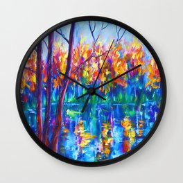 The River Song Painting by OLena Art Wall Clock | Impressionsm, Coloradonature, Digital, Painting, Impressionist, Vibrantcolors, Olenaartpainting, Trees, Fallcolors, Song 