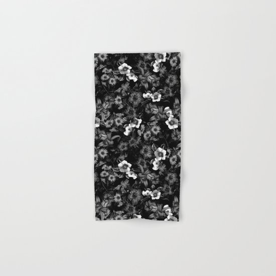 Black and White Floral Pattern Hand & Bath Towel