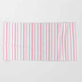[ Thumbnail: Light Cyan and Light Pink Colored Striped Pattern Beach Towel ]