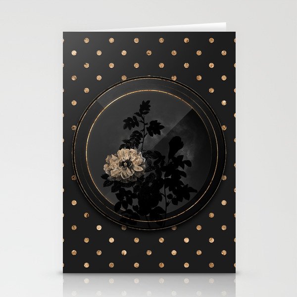 Shadowy Black Ventenat's Rose Botanical Art with Gold Art Deco Stationery Cards
