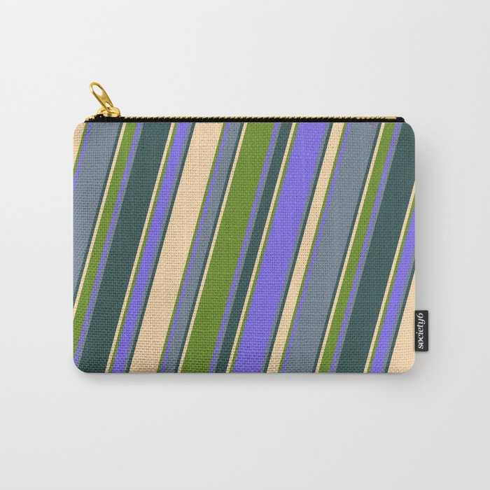 Tan, Green, Medium Slate Blue, Slate Gray, and Dark Slate Gray Colored Lined/Striped Pattern Carry-All Pouch
