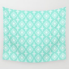 Seafoam and White Native American Tribal Pattern Wall Tapestry