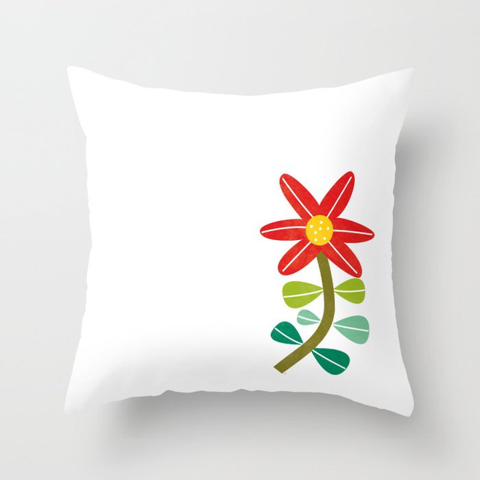Red flower, flora stylized Throw Pillow