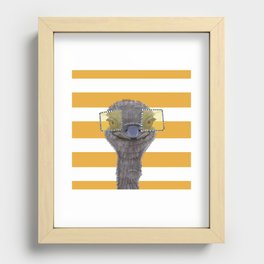 Funny Ostrich with Yellow Glasses on Stripe Pattern Recessed Framed Print