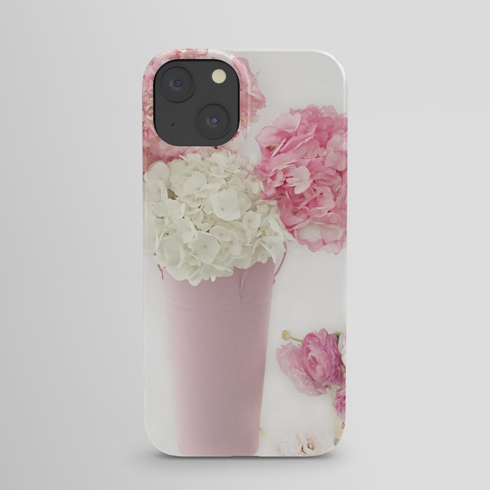 Shabby Chic Pink and White Hydrangeas Floral Print Home Decor iPhone Case