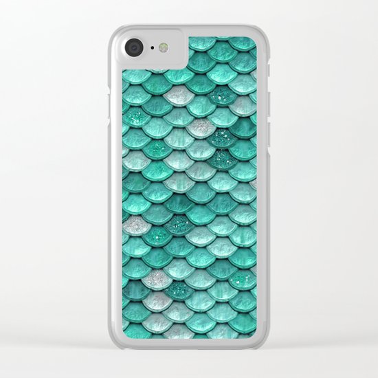 Aqua & mint mermaid glitter scales - Luxury Mermaid Scales Clear iPhone Case