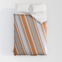 [ Thumbnail: Lavender, Chocolate, and Dark Gray Colored Pattern of Stripes Comforter ]