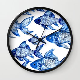 BLUE SCHOOL OF FISH Wall Clock