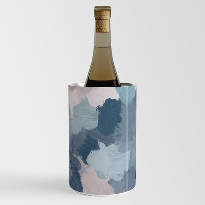 Beautiful Breeze II - Mint Aqua Navy Indigo Blue Blush Pink Abstract Nature Ocean Painting Art Print Wine Chiller