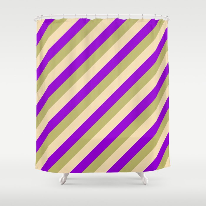 Dark Khaki, Tan, and Dark Violet Colored Striped Pattern Shower Curtain