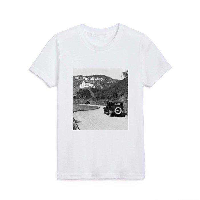 Old Hollywood sign Hollywoodland black and white photograph Kids T Shirt