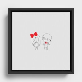 Girl and Boy with Red Bow Framed Canvas