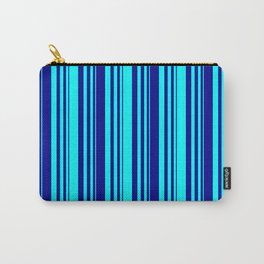 [ Thumbnail: Aqua & Dark Blue Colored Stripes/Lines Pattern Carry-All Pouch ]