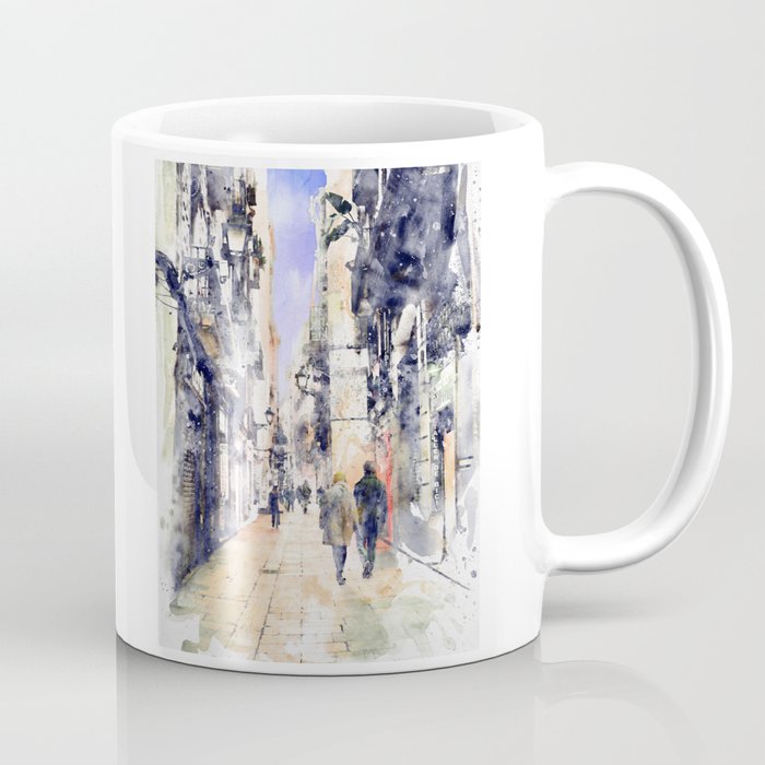 Barcelona - Gothic Quarter Watercolor Streetscape Coffee Mug