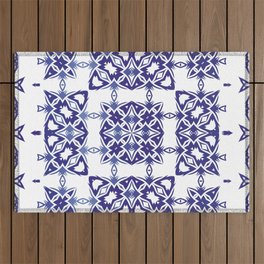 Ceramic tiles azulejo portugal. Vintage seamless pattern watercolor. Creative design. Blue ethnic background.  Outdoor Rug
