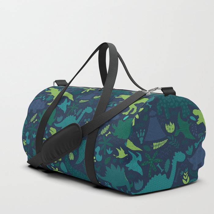 Dino Silhouette Doodle Pattern Green Duffle Bag