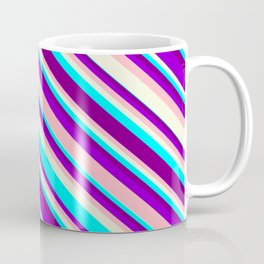 [ Thumbnail: Dark Violet, Light Pink, Beige, Cyan, and Purple Colored Lines Pattern Coffee Mug ]