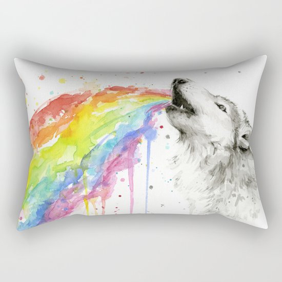 Wolf Rainbow Watercolor Animal Rectangular Pillow
