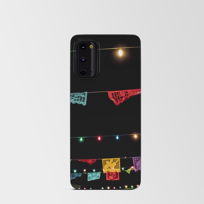 Beautiful Rainbow Colored Paper Flags and Lights Hang across a Day of the Dead Evening Celebration Android Card Case