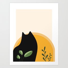 Black Cat watching Sunset Art Print