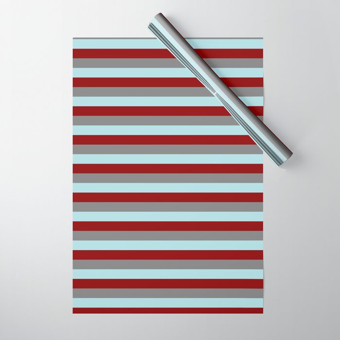 Gray, Powder Blue, and Dark Red Colored Striped Pattern Wrapping Paper