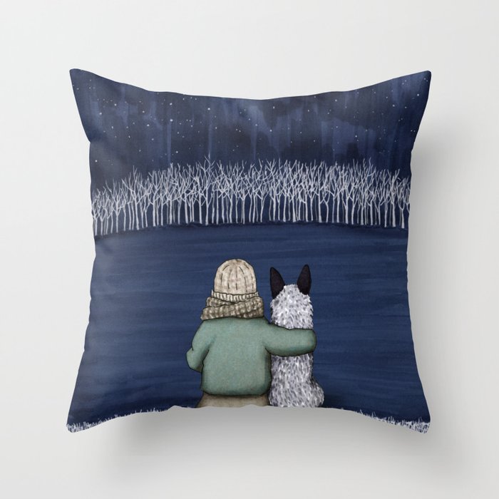 Night Overlook with Blue Heeler (Artwork by AK) Throw Pillow