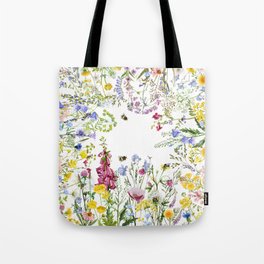 Scandinavian Midsummer Watercolor Wildflowers Meadow Frame Tote Bag