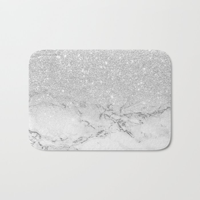 Modern faux grey silver glitter ombre white marble Bath Mat