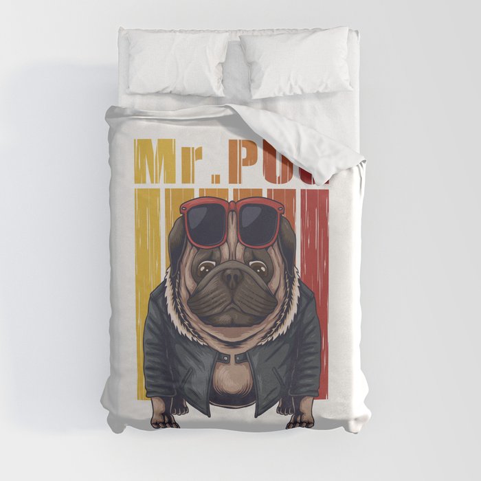 Funny Mr. Pug Dog Duvet Cover