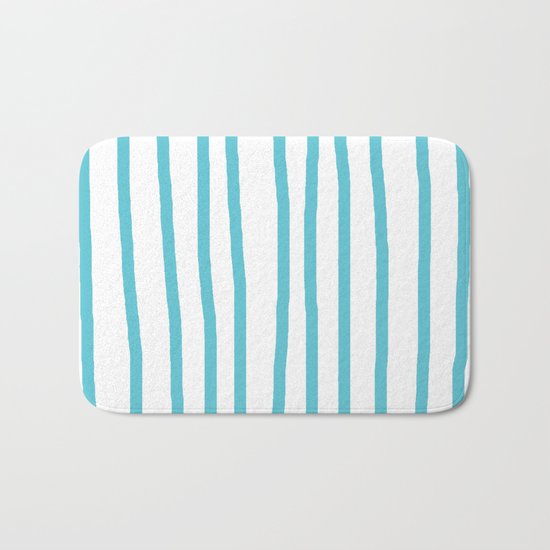 Simply Drawn Vertical Stripes in Seaside Blue Bath Mat