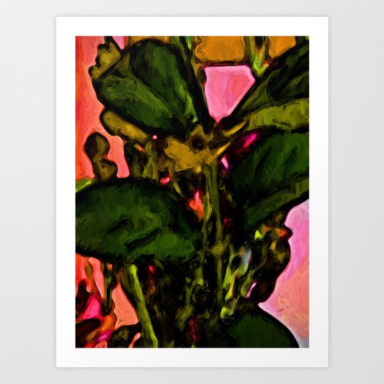 Green Leaves with some Pink Art Print