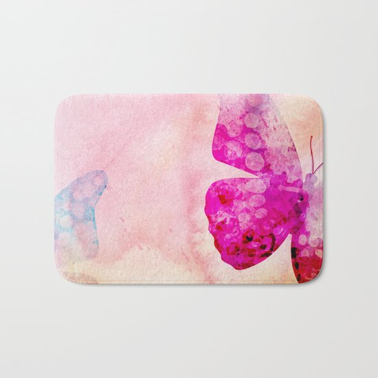 Pink Watercolor Butterfly Bath Mat
