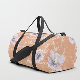 Watercolor Cosmos Flowers on Peach Orange  Duffle Bag