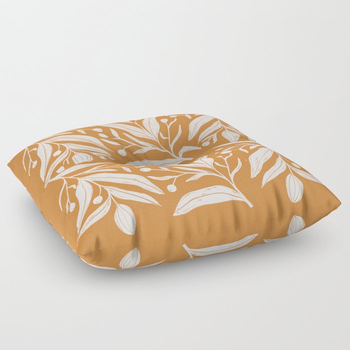 Modern minimalistic floral art on ochre Floor Pillow