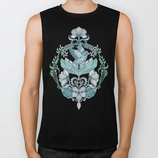 Not Even a Sparrow - hand drawn vintage bird illustration pattern Biker Tank