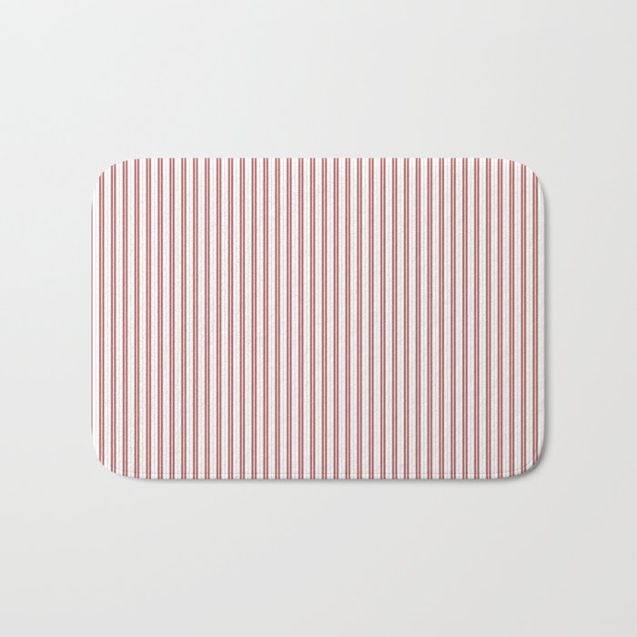 Wine Red and White Micro Vintage English Country Cottage Ticking Stripe Bath Mat