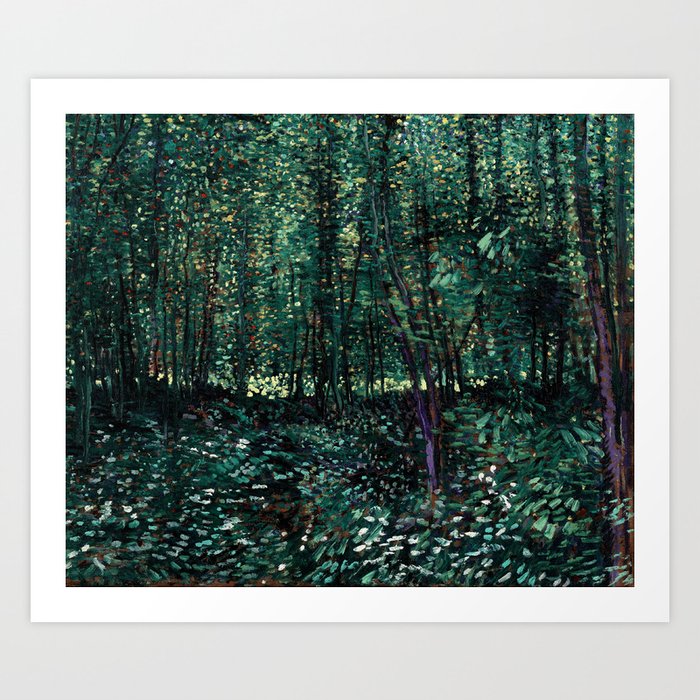 Vincent Van Gogh Trees and Undergrowth 1887 dark teal update Art Print
