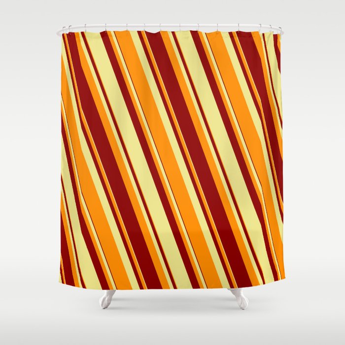 Tan, Dark Orange, and Dark Red Colored Lined Pattern Shower Curtain
