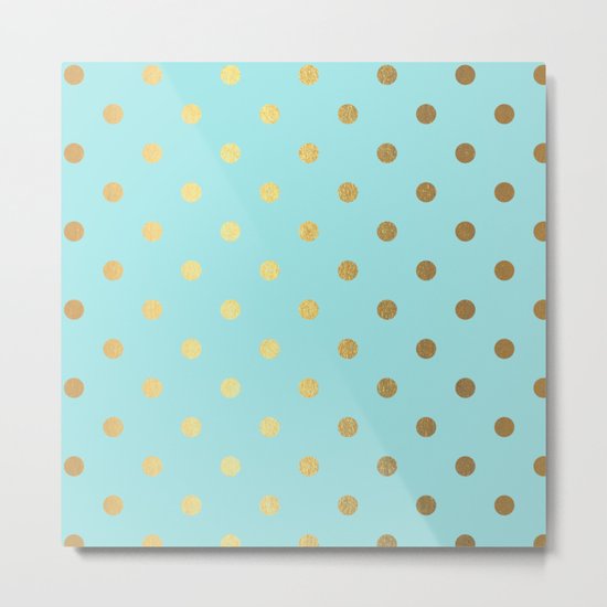 Gold polka dots on aqua background - Luxury turquoise pattern #Society6 Metal Print