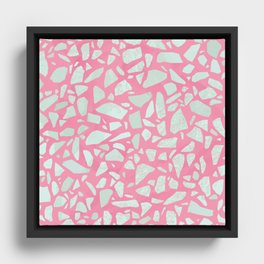 Pink terrazzo flooring seamless pattern with colorful marble rocks Framed Canvas