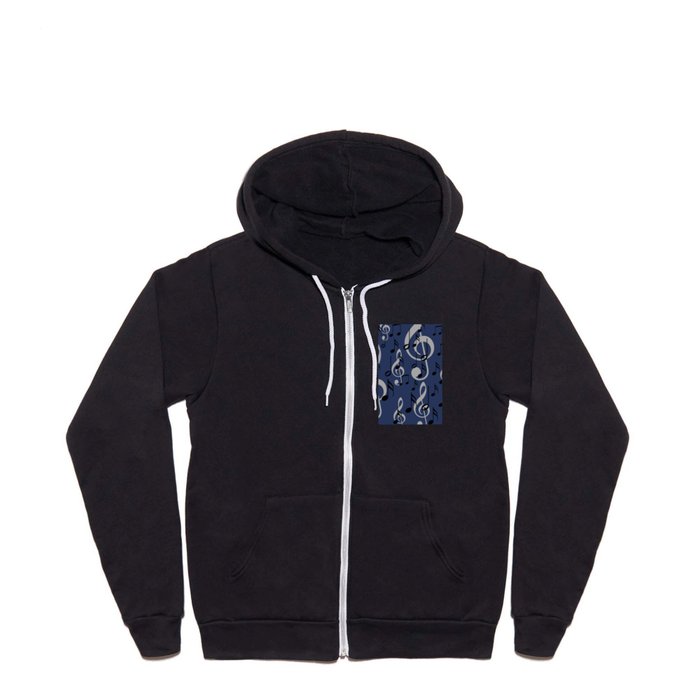 Clef and Music Notes blue background Full Zip Hoodie