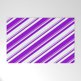 [ Thumbnail: Dark Violet and Mint Cream Colored Pattern of Stripes Welcome Mat ]