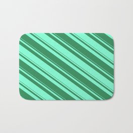[ Thumbnail: Sea Green and Aquamarine Colored Striped/Lined Pattern Bath Mat ]