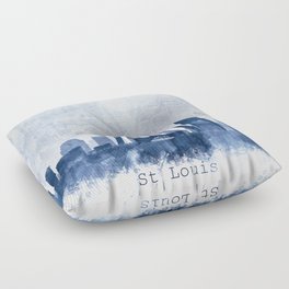 St Louis Skyline & Map Watercolor Navy Blue, Print by Zouzounio Art Floor Pillow