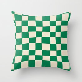 Hand Drawn Checkerboard Pattern (green/cream) Throw Pillow