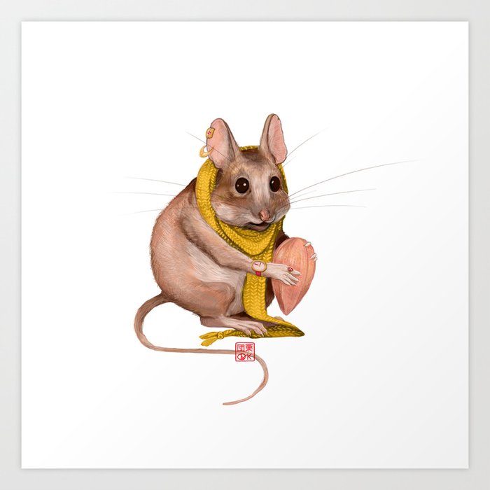 Deer mouse with a nut Art Print
