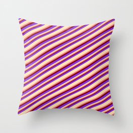 [ Thumbnail: Purple, Beige, Light Coral & Maroon Colored Lined/Striped Pattern Throw Pillow ]