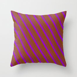 [ Thumbnail: Dark Violet and Brown Colored Striped/Lined Pattern Throw Pillow ]