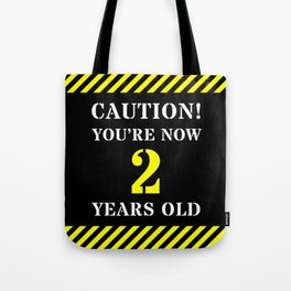 [ Thumbnail: 2nd Birthday - Warning Stripes and Stencil Style Text Tote Bag ]